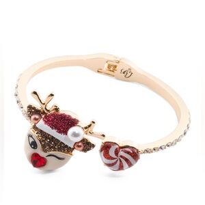 BETSEY JOHNSON WINKING REINDEER HINGE BANGLE BRACELET - NWT